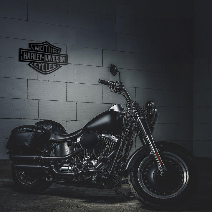 Metalen wanddecoratie  Harley Davidson hangend boven motor