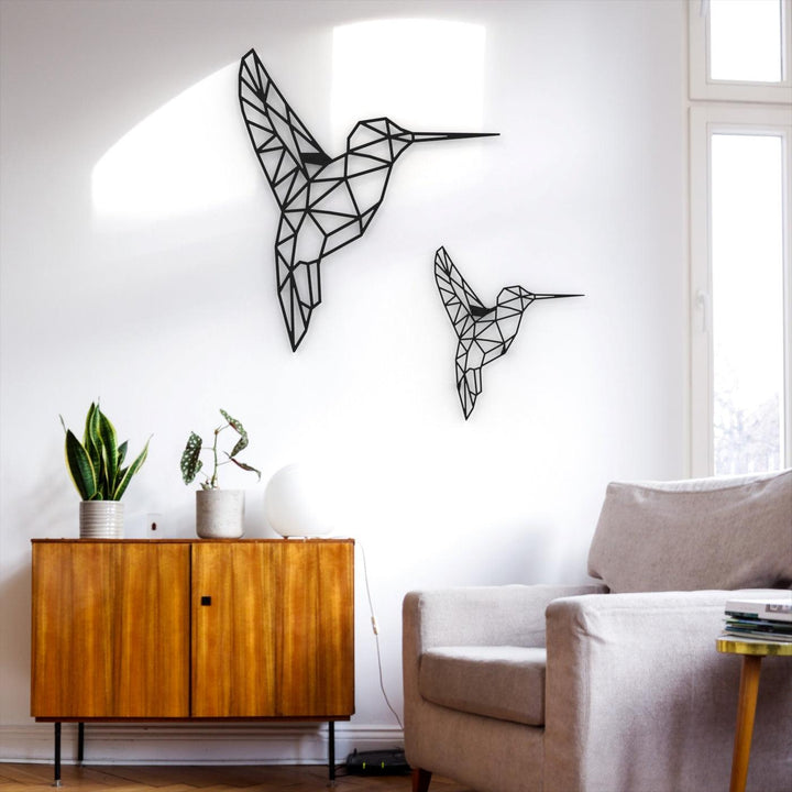 Metalen wandecoratie in huiskamer Kolibrie set van 2 - Lifestaal