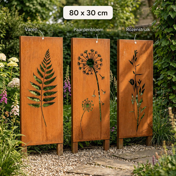 Luxe tuinpaneel van cortenstaal voor tuin of schutting - Lifestaal