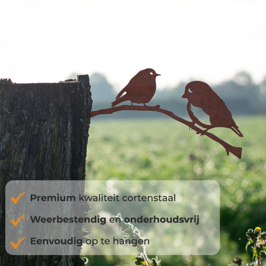Metalbirds - Roodborstjes paar 30x12cm - Lifestaal