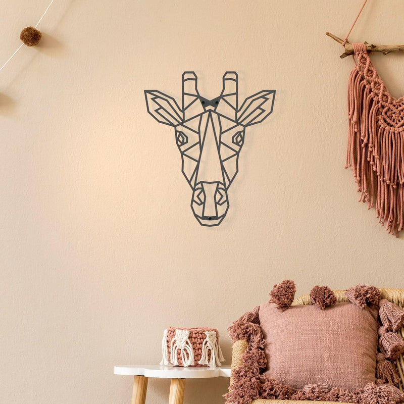 Metalen wanddecoratie girafje van zwart staal voor de kinderkamer - Lifestaal