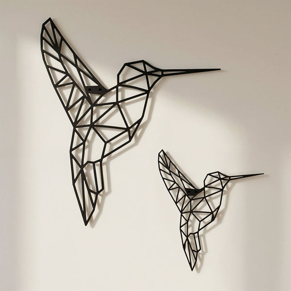 Metalen wanddecoratie kolibrie set van 2 in zwart staal - Lifestaal