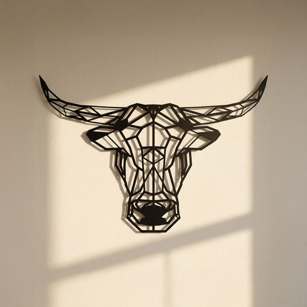 Metalen wanddecoratie stier van mat zwart staal - Lifestaal