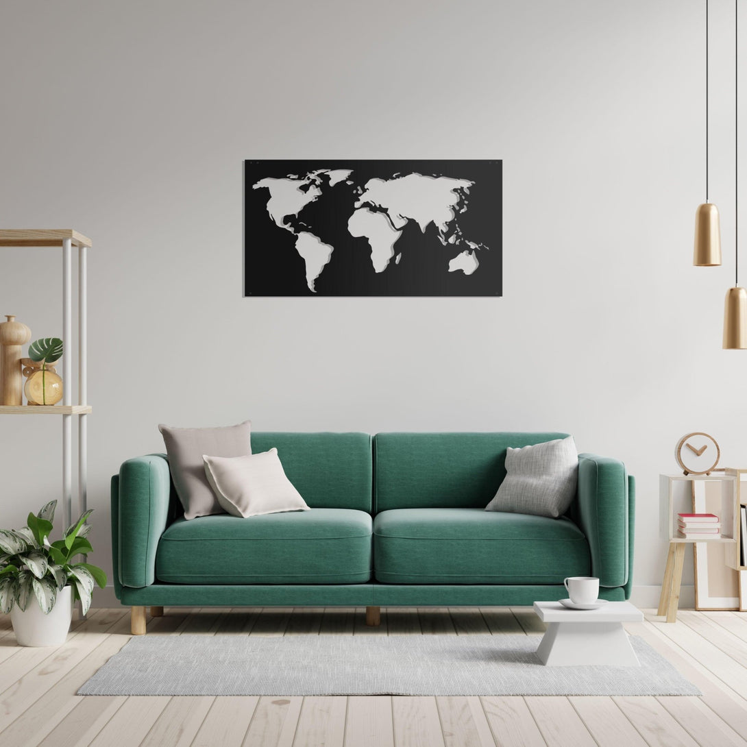 Metalen wanddecoratie - Wereldkaart paneel XL - Lifestaal