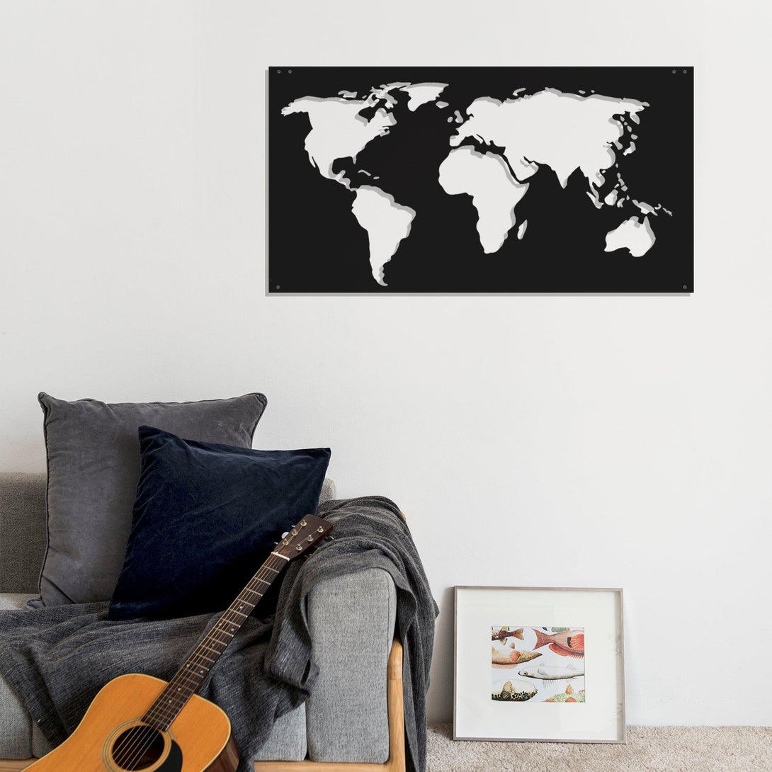 Metalen wanddecoratie - Wereldkaart paneel XL - Lifestaal