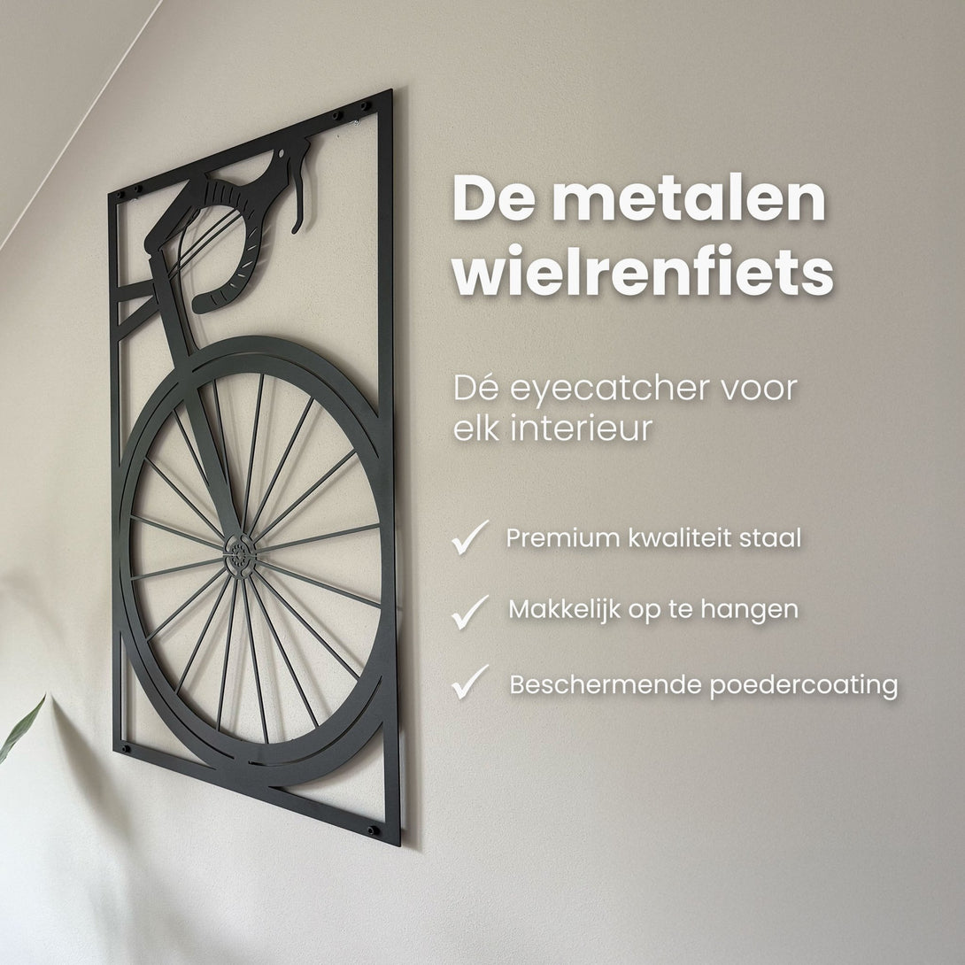 Metalen wanddecoratie - Wielrenfiets 70cm - Lifestaal