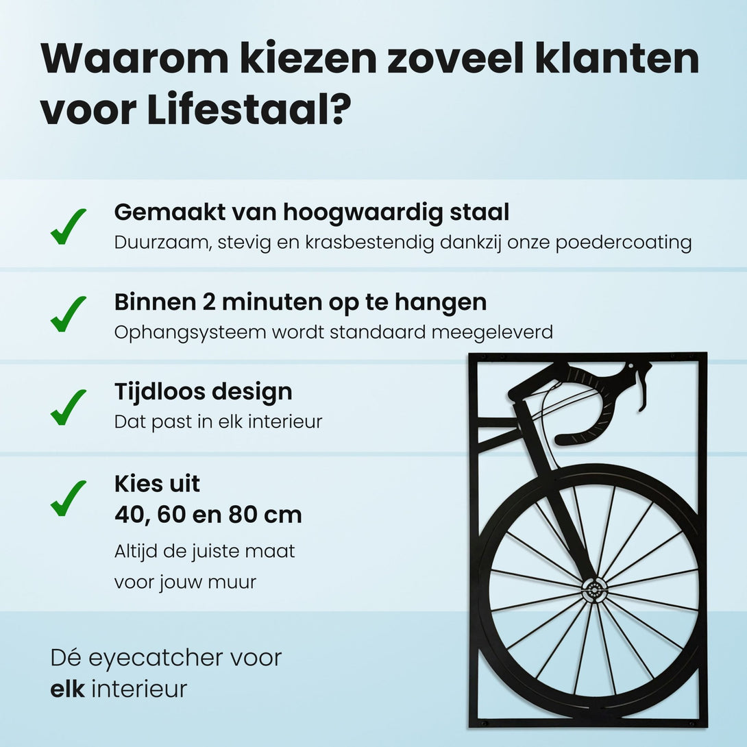 Metalen wanddecoratie - Wielrenfiets 70cm en 35cm - Lifestaal