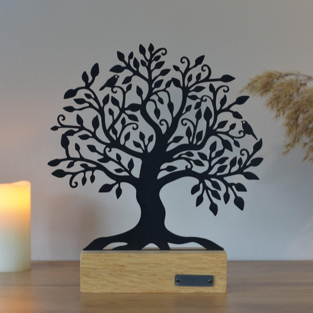 Ornament op houten voet - Levensboom - Lifestaal