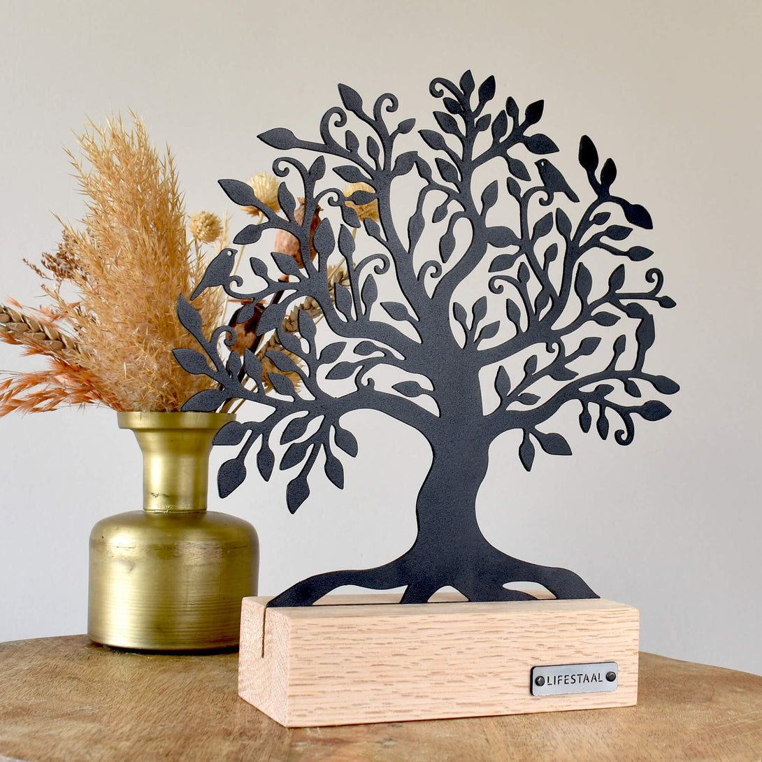 Ornament op houten voet - Levensboom - Lifestaal