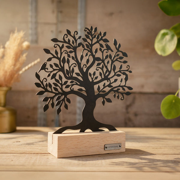 Ornament op houten voet - Levensboom - Lifestaal