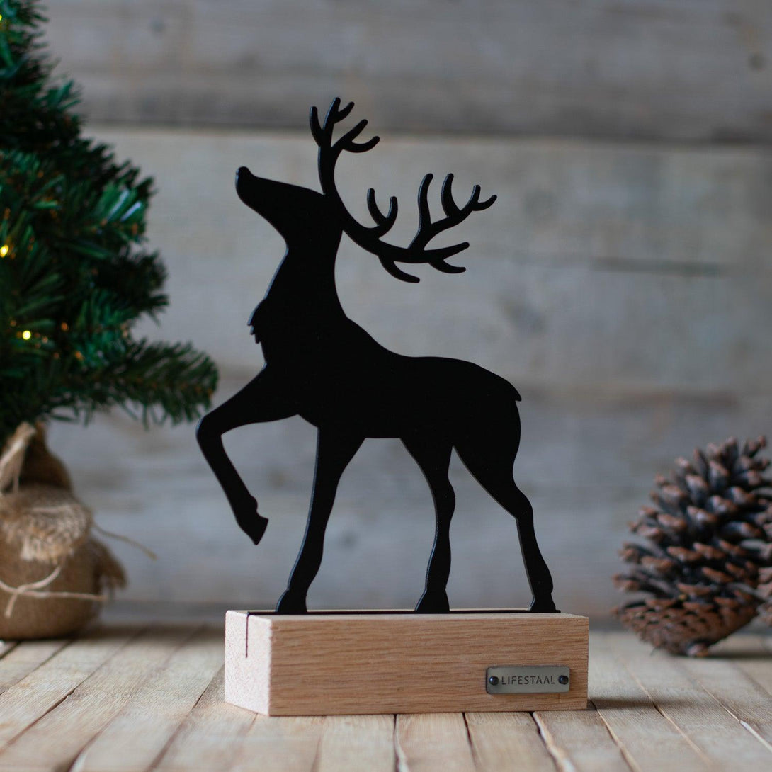 Ornament op houten voet - Rendier - Lifestaal