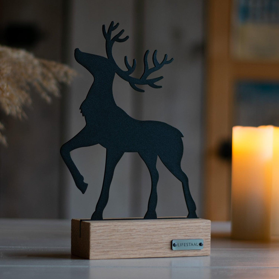 Ornament op houten voet - Rendier - Lifestaal