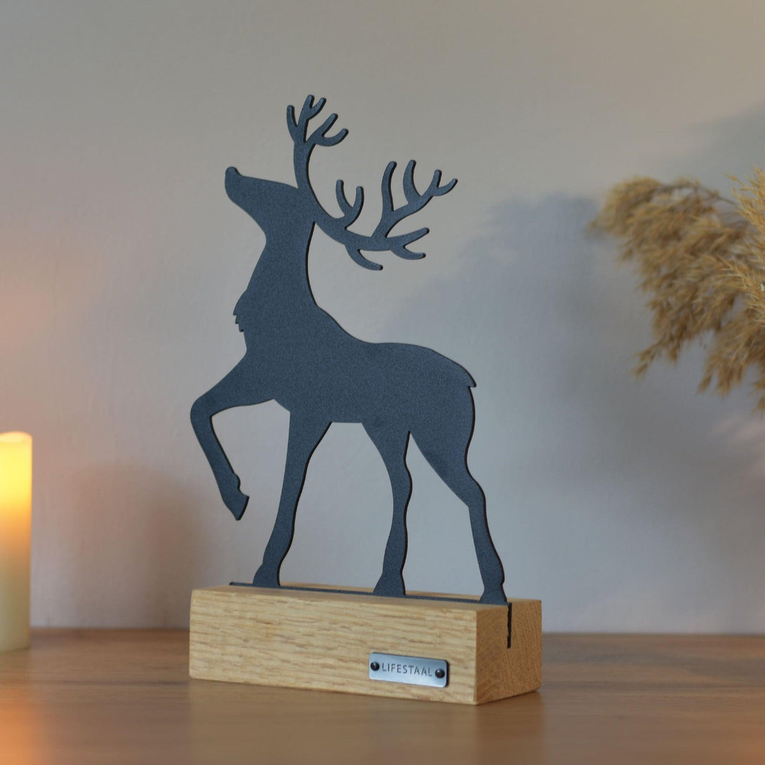 Ornament op houten voet - Rendier - Lifestaal
