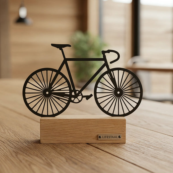 Ornament op houten voet - Wielrenfiets - Lifestaal